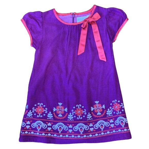 ORIGAMI Girl's Embroidered Shift Dress 2 2T Purple Mod Toddler Girl Stylish - Picture 1 of 8